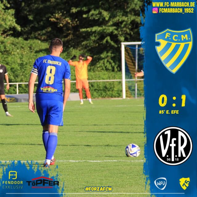 Herren I: Knappe Niederlage gegen starken Gegner! 🔵🟡

Im zweiten Testspiel war mit dem VfR Heilbronn ein starker Landesligist zu Gast in Marbach. Unsere Mannschaft konnte über die gesamte Spielzeit gut dagegenhalten. Am Ende musste man sich jedoch nach einem späten Treffer in der 85. Minute knapp mit 0:1 geschlagen geben.

Trotz der Niederlage hat das Team gezeigt, dass man auch mit höherklassigen Gegnern mithalten kann – eine starke Leistung, auf der sich aufbauen lässt.

Am Wochenende geht es für unsere Jungs ins Trainingslager nach Fichtenberg. Den Abschluss bildet am Sonntag ein weiteres Testspiel gegen den SK Fichtenberg.

#forzaFCM 🔵🟡

#einTeam #home #einVerein #jubiläum