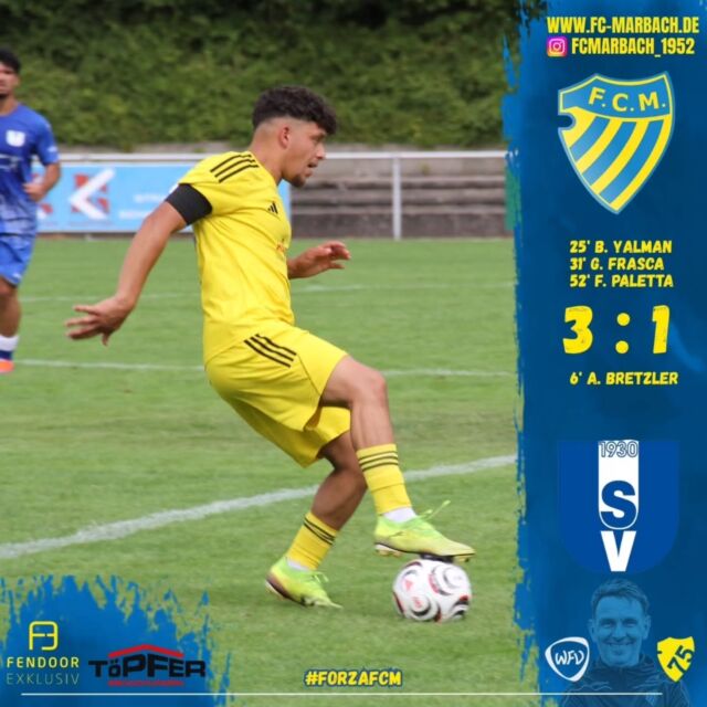 Herren I: Wir drehen frühen Rückstand 🔵🟡

Unsere Jungs konnten ihr Testspiel am Wochenende mit 3:1 für sich entscheiden.

Dabei erwischten zunächst die Gäste den besseren Start und gingen bereits in der 6. Spielminute mit 0:1 in Führung. Unsere Mannschaft ließ sich vom frühen Rückstand jedoch nicht aus der Ruhe bringen, fand zunehmend besser in die Partie und konnte das Spiel noch vor der Halbzeit drehen. Mit einer 2:1-Führung ging es schließlich in die Pause.

Auch nach dem Seitenwechsel blieb unsere Mannschaft am Drücker und erhöhte auf 3:1. Dabei blieb es bis zum Schlusspfiff.

Ein erfolgreicher weiterer Schritt in unserer Vorbereitung – auch wenn der Fußball an diesem Wochenende für uns nicht im Mittelpunkt stand.

📷 Danke Joel und Vincent 🙏

#forzaFCM 🔵🟡