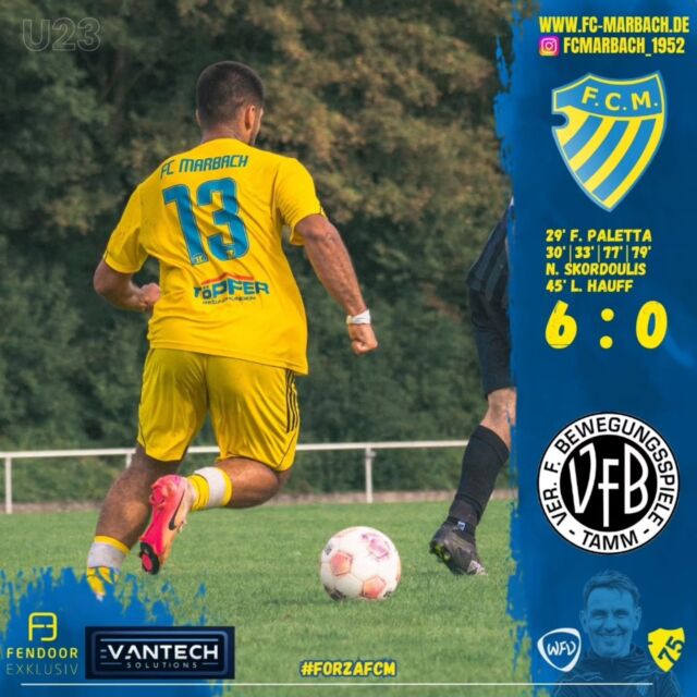 U23: Souverän in die nächste Pokalrunde! 🔵🟡

Gelungener Pflichtspielauftakt für unsere U23! 🏆

Mit einem deutlichen 6:0-Erfolg gegen die Zweitvertretung des VfB Tamm ziehen unsere Jungs souverän in die nächste Runde des Bezirkspokals ein.

Über die gesamte Spielzeit hatten wir die Partie unter Kontrolle, ließen defensiv nur wenig zu und sorgten vorne für klare Verhältnisse. 💪🏼

Weiter so, Jungs! 💙💛

#forzaFCM 🔵🟡

#einVerein #pokal #einTeam #zusammenhalt