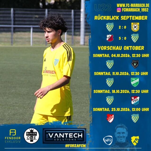U23: Neuer Monat. Neue Aufgaben. 💪🏼🔵🟡

Zum Auftakt wartet direkt das Derby gegen den TSV Benningen! 🔥

Kommt vorbei und unterstützt unsere U23! 🔵🟡

#forzaFCM 💙💛

#einTeam #einVerein #Jubiläumssaison #u23